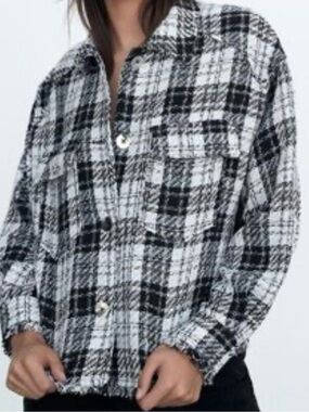 Zara Black and White Plaid Jacket